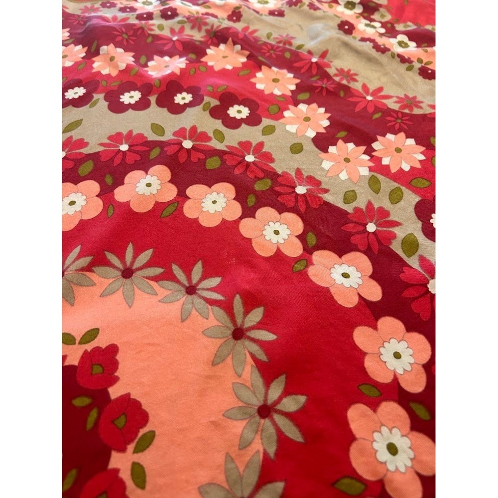 Vibrant Vintage Floral Silk Scarf Red Pink Tan Square Neck Scarf Accessory Mod - Picture 7 of 13